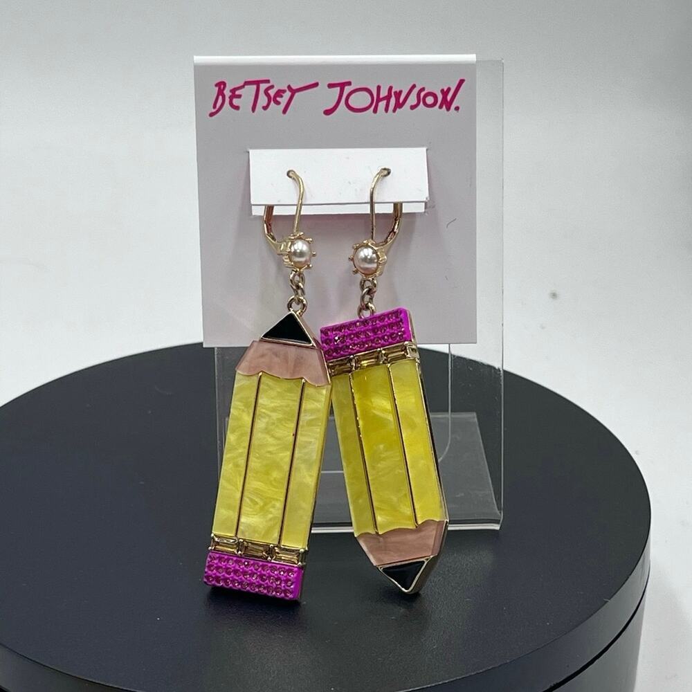 Betsey Johnson Pencil Sparkle Eraser Dangle Earrings Back To School‎ Mismatched